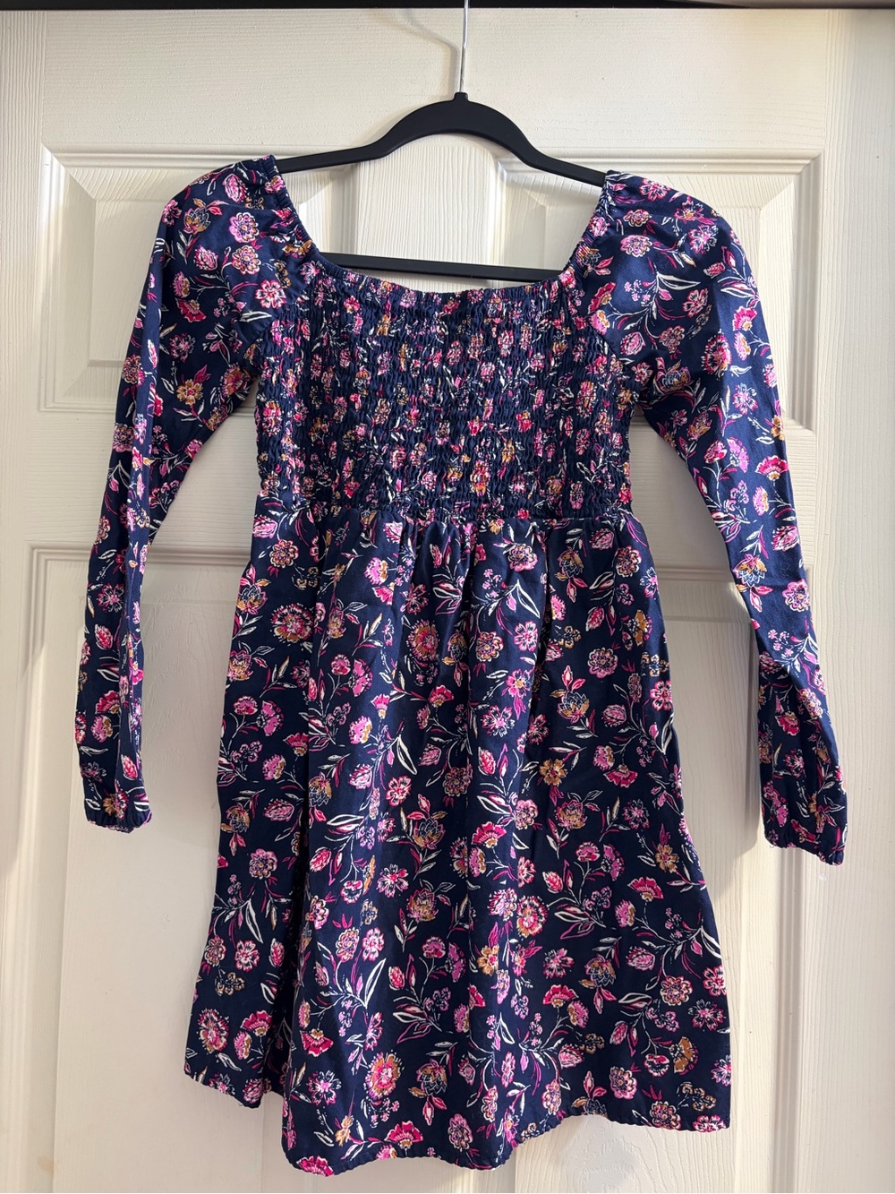 GAP Navy Floral Smocked Long-Sleeve Dress